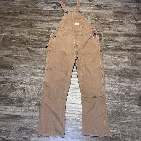 Other - Round House Overalls Mens 44x32 Brown Duck Canvas Double Knee Bib Hammer Loop